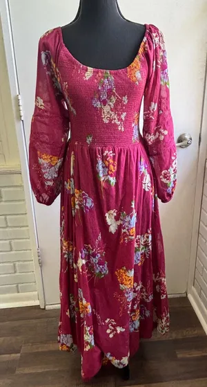 Free People Morning Glory Maxi Dress Small smocked lace boho cowgirl‎ maximalist thumbnail 1