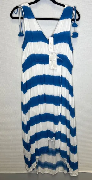 Tommy Bahama Set Sail Stripe Maxi Sundress Turkish Sea Blue White M NEW SW620844 thumbnail 1