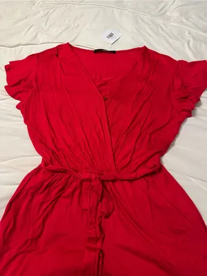 Fraiche by J Red Wrap-Front Wide-Leg Jumpsuit - NWT - Size M thumbnail 6