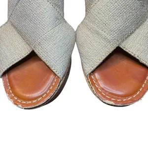 Crown Vintage Shoes Womens Size 7.5 Beige Slide‎ Sandals Cork Wedge Studded thumbnail 2