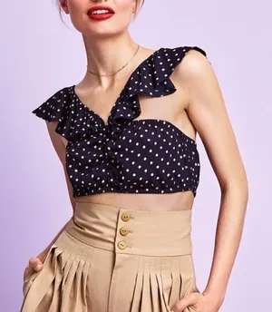 NEW For Love and‎ Lemons Navy Polka Crop Top thumbnail 1