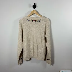 VINTAGE Cottage Essentials Women’s Chunky Knit Floral Cardigan Beige Multi L thumbnail 9