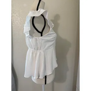 Timing White Flutter Sleeve Peplum Top‎ V-Neck Smocked Back Blouse thumbnail 2