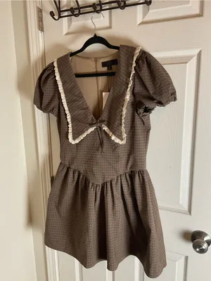 ZARA NWT Plaid Statement Collar Mini Dress Puff Sleeve XL⁠ thumbnail 3
