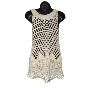 Free People open crochet knit boho buttoned vest thumbnail 7