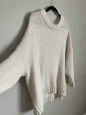 AERIE | Cream Cozy Oversized Crew Knit Sweater Sz L thumbnail 4