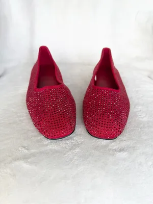 H&M Women's Red Crystal Embellished Ballet Flats 6 NWOT thumbnail 3