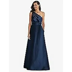 Alfred Sung Style D815 Draped‎ One-Shoulder Satin Maxi Dress Size 14 thumbnail 5