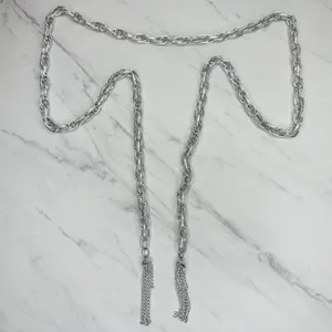 Textured Chain Link Tassel Open Wrap Necklace Silver Tone ✨ thumbnail 2