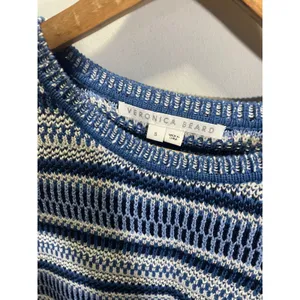 Veronica Beard Esphera Top‎ Small Blue White Striped Mixed Media Layered Knit thumbnail 3