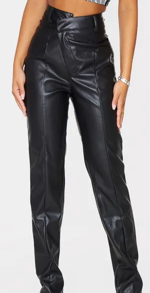 Pretty Little Thing Asymmetrical Waist Leather Pants thumbnail 1