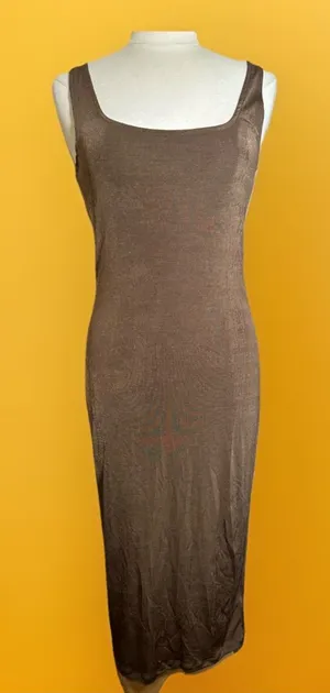 NA-KD Brown Shiny Sheen Square Neck Midi slip tank Dress women’s size Large NEW thumbnail 1