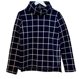 J.Crew navy windowpane turtleneck fleece sweater M thumbnail 2