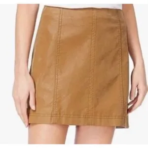 Free People Faux Leather Mini Skirt Size 6 Brown Panel‎ Design thumbnail 1