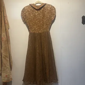 Vintage Elegant‎ Brown Lace Dress size xxs thumbnail 6