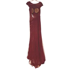Azzure Couture Burgundy Beaded Lace Open Back Mermaid Evening Gown Dress 6 thumbnail 4