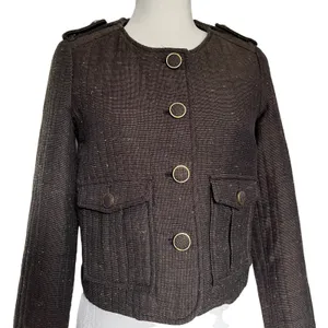 Cartonnier Tweed Equestrian Women Jacket Sz 4 Brown Preppy Cropped Anthropologie thumbnail 3