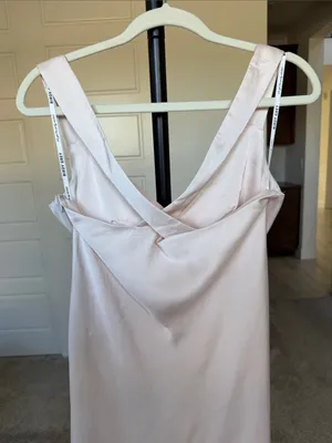 Birdy Grey Champagne Satin V-Neck Maxi Formal Bridesmaids Dress - Size Small thumbnail 4