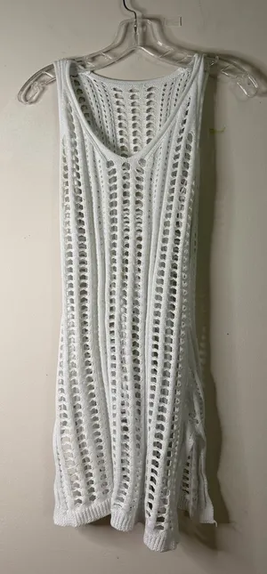 Women’s White Crochet Knit Sleeveless Dress thumbnail 1