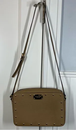 Michael Kors Sandrine Studded Crossbody Purse tan‎ saffiano leather thumbnail 1