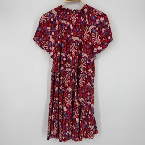 Anthropologie Robin Tiered Mini Dress Size XS Red Floral Ikat Ruffle Boho V Neck thumbnail 7