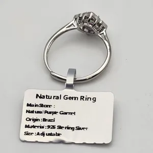 NWT Sterling Silver & Natural Purple Garnet Adjustable Ring thumbnail 4