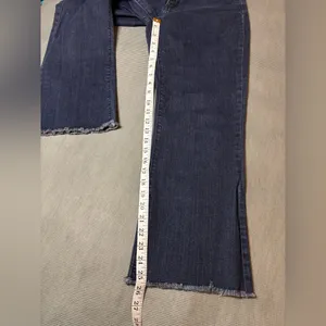 NYDJ Not Your Daughter's Jeans Dark Wash Raw Fray Hem Flare Jeans petite Sz 10P thumbnail 5