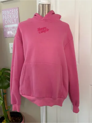 Happy camper pink raspberry puff series hoodie pullover preppy small casual infl thumbnail 2