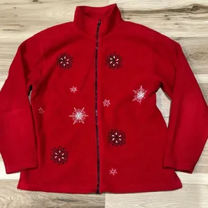 Nick & Sarah Vintage Red Zip Up Embroidered Snowflake Sweater Women’s Medium thumbnail 1