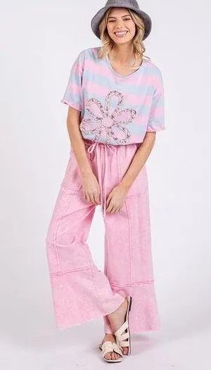 SAGE + FIG Mineral Washed Terry Wide Leg Pants size large pink thumbnail 1