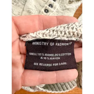 Ministry of Fashion 1886 Marled Knit Henley Hoodie Sweater Cream Grey Medium thumbnail 4