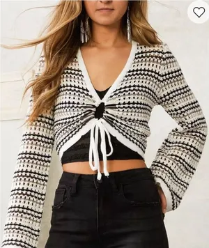 Emory Park Boho Feminine Crochet Knit Cream Multicolored Cropped Sweater thumbnail 1