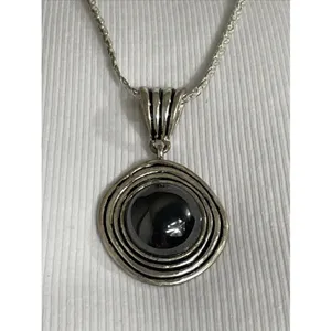PREMIER DESIGNS Antique Silver Tone w Faux Hematite Pendant Necklace 19” thumbnail 2