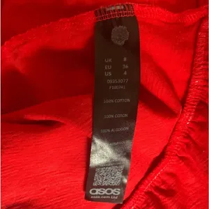 ASOS Red Cotton Ruffle V-Neck Mini Dress Short Sleeve US 4 Coquette thumbnail 6