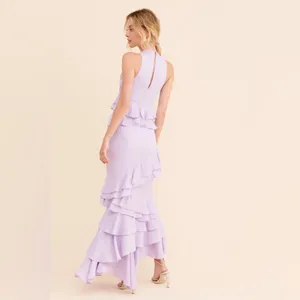 Anthropologie by Let Me Be Femme Ruffle Maxi Lavender Dress Size Medium thumbnail 2