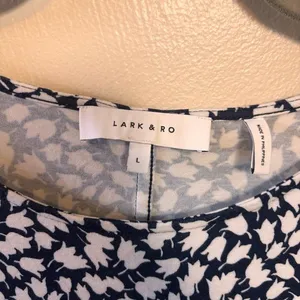 Lark & Ro Dress Fit Flare Midi Dress 3/4 Sleeve Navy‎ Blue White Flower Large thumbnail 4