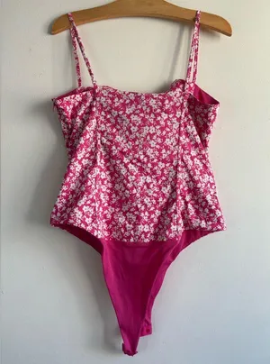 Zara Pink Floral Corset Bodysuit Side Zipper Closure Size M thumbnail 2
