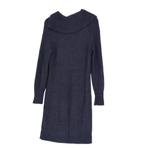 White House Black Market Navy Marled Zip Cowl Neck Knit Sweater Dress Medium thumbnail 4