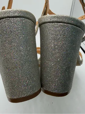 Badgley Mischka American Glamour Silver Glitter Block Heel Sandals Womens 10 thumbnail 7