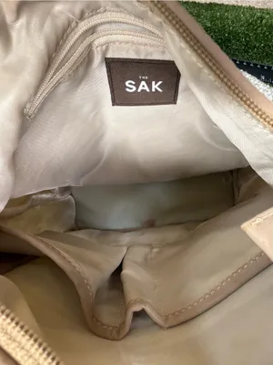 The Sak Cream Tan Crochet Shoulder Bag Top Zip Bucket Style Neutral Purse thumbnail 7
