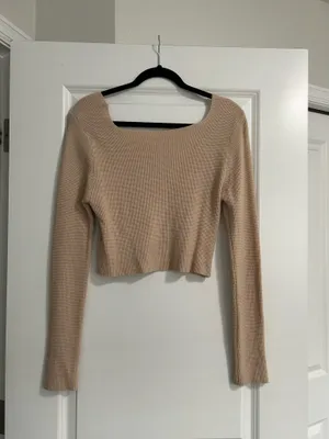 Women’s Square Neck Sweater Top Size Small Tan thumbnail 2