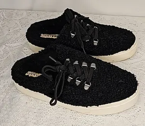 Lucky Brand Tolini faux fur sherpa platform black slip on cozy tennis shoes 7.5 thumbnail 1