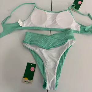 Halara Bikini Set Womens Small Ribbed Crossover High Waist Mint Green thumbnail 6
