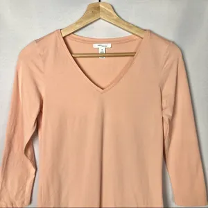 Daily Ritual Peach‎ Orange Supima Cotton V-Neck 3/4 Sleeve Long Sleeve S thumbnail 3