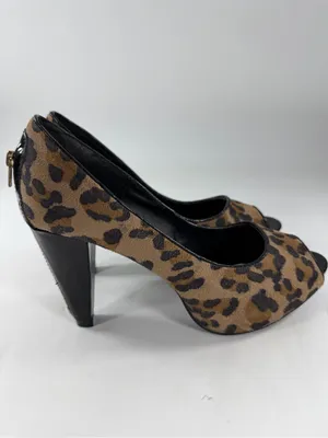Fabulous Furs Leopard Print Peep Toe Heels Size 8 Y2K Zip Back Pumps thumbnail 3
