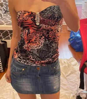 Pink Black Grey and White animal print snakeskin strapless top with rhinestone thumbnail 1