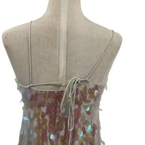 Free People Mermaid‎ Mini Dress Sequin Iridescent Cream White Pink Size 2 thumbnail 10