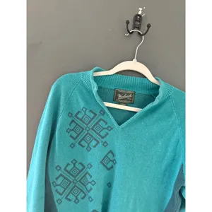 Woolrich Womens Atlantic Teal Cotton Geometric V-Neck Sweater Size L Outdoor thumbnail 2