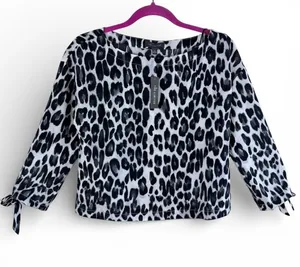 The Limited Leopard Print Boat Neck Blouse Black Cream Tie Sleeve Size XS‎ New thumbnail 1