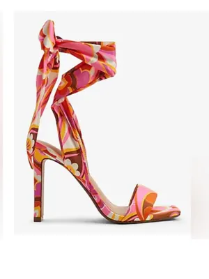 NWT Express Vibrant Pink and Orange Retro Floral High Heel Sandals size 7.5 thumbnail 5